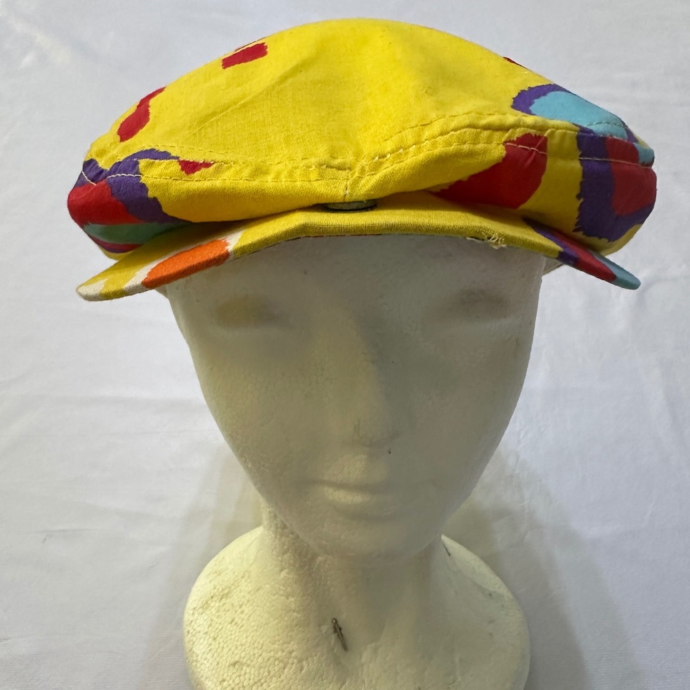 Ocean Pacific OP Vintage Flat Cap Hat OSFM Yellow Abstract Surf Retro Kidcore90s